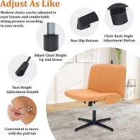 Criss Cross Chairs Armless with Storage Bag Wide Seat Height Adjustable PU Leather Modern Style Swivel Computer Chairs Office Chair Task Chairs for Home Vanity Desk Office (Orange) - Image 7