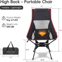 Swivel Camping Chair, High Back Folding Chair with Head Support, Side Cup Pocket, Stable Portable Outdoor Chair for Camp, Travel, Beach, Party, Fishing, Hiking, Backpacking, Black Red - Image 2