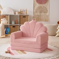 Blissful Diary Kids Couch, 2-in-1 Soft Toddler Couch Fold Out, Toddler Chair Comfy, Convertible Sofa to Lounger, Kids Furniture for Playroom, Gift for Birthday, Children's Day, Pink Shell - Image 8