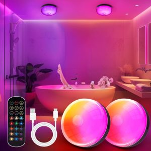 2-Pack Rechargeable Shower Lights for Inside Shower, 15 RGBW Color Changeable Waterproof Lights for Shower with Remote(Dimmable＆Timer), Wireless LED Mood Lighting for Bathroom, Closet, Bedroom, Party