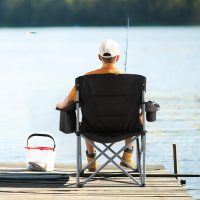 VEVOR Camping Folding Chair, Portable Heavy Duty Outdoor Quad Lumbar Back Padded with Side Pockets, Cup Holder and Cooler Bag for Beach, Lawn, Picnic, Fishing, Backpacking, Black - Image 2