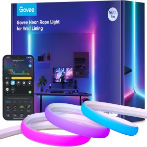 Govee Neon Rope Light for Wall Lining, LED Rope Lights Work with Matter, Google Assistant, Alexa, 16.4ft RGBIC Strip Lights with Smart App Control and Music Sync for Living Room, Bedroom, Wall Corners