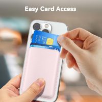 Magnetic Mag-safe Wallet Cell Phone Card Holder for Phone Case with Mag-Safe, Stronger Magnetic RFID Leather Phone Wallet Stick on Series of iPhone 15/14/13/12 and Pro/Promax, Light Pink - Image 5