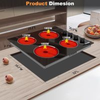 Electric Cooktop 24 Inch - 4 Burner Built-in Electric Stove Top 6000W, Radiant Electrical Stovetop with 9 Heating Level, Knob Control, Auto Shut Off Protection, 220-240V Hard Wired (No Plug) - Image 7