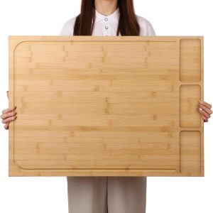 30 x 21 in Extra Large Bamboo Cutting Board and Stovetop Cover, Stove Top Cover Chopping Board with Detachable Legs and Juice Groove, Sink Cover Board, for Restaurant Kitchen Countertop
