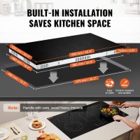 VEVOR Electric Cooktop, 36 inch 5 Burners Built-in Electric Stove Top, 8600W Ceramic Top Radiant Cooktop with Glass Panel, Touch Control, Timer, Child Lock, 9 Heat Level, 220-240V, Hard Wire (No Plug) - Image 6
