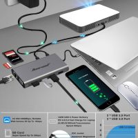Hiearcool USB C Hub, USB-C Laptop Docking Station, 11IN1 Triple Display Type C Adapter Compatible for Dell Hp Lenovo Windows (2HDMI VGA PD3.0 SD TF Card Reader Gigabit Ethernet 4USB Ports) - Image 5