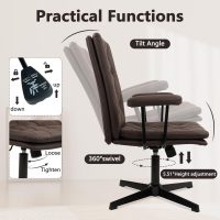 CLATINA Office Chair No Wheels, Leather Criss Cross Desk Chairs with Arms, Modern Cross Legged Computer Chair, Mid Back Height Adjustable Swivel Task Vanity Chair for Home Office, Chocolate Brown - Image 3