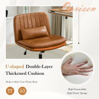Criss Cross Chair with Wheels, Armless Comfy Thickened Cushion Wide Seat Cross Legged Office Chair with Pillow, Adjustable Swivel Mid Back Computer Task Vanity Home Office Desk Chair (PU, Brown) - Image 5