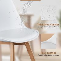 OLIXIS Set of 4 Dining Kitchen Mid-Century Modern Chairs with Wood Legs and PU Leather Cushion for Living Room Bedroom Outdoor Lounge, White - Image 2