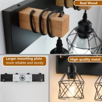 Farmhouse Vanity Light Fixture,3-Light Bathroom Lighting,Black Industrial Wood Wall Light Over Mirror with Metal Shade,Bulbs NOT Included - Image 3