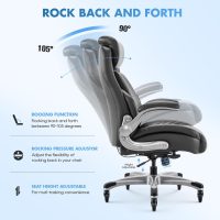 COLAMY Office Ergonomic Desk High Back Executive Chair with Pop-Out Lumbar Support, Upgraded Casters, Adjustable Headrest, Flip-Up Arms, Leather Home with Thick Cushion for Comfort - Black - Image 7