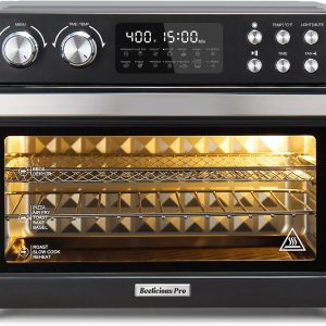 28QT Air Fryer Toaster Oven Combo, Large 12-in-1 Convection Countertop Oven with Next-Gen HeatWave Convection, 3-Layer Cooking, Rotisserie for Chicken, Fits 11" Pizza, Full Accessories, Sparkle Black