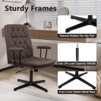 CLATINA Office Chair No Wheels, Leather Criss Cross Desk Chairs with Arms, Modern Cross Legged Computer Chair, Mid Back Height Adjustable Swivel Task Vanity Chair for Home Office, Chocolate Brown - Image 5