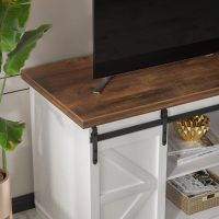 JUMMICO TV Stand for 65 Inch TV, Entertainment Center with Storage Cabinets and Sliding Barn Doors, Mid Century Modern Media TV Console Table for Living Room Bedroom (Bright White) - Image 2