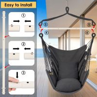 Y- Stop Hammock Chair Hanging Rope Swing Chair, Max 500 Lbs, 2 Seat Cushions Included, Removable Steel Spreader Bar with Anti-Slip Rings, Hardware kit-for Indoor or Outdoor(Dark Grey) - Image 6