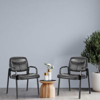 Sweetcrispy Office Reception Guest Chair No Wheels Set of 2, Leather Stationary Waiting Room Chairs with Padded Arms for Elderly Desk Conference Room Lobby Table Side Salon, Inky - Image 2