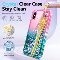 NGB Designed for iPhone XR Phone Case, Pink/Aqua | Glitter Liquid Sparkle Cute Cover for Women Girls Kids | with Tempered Glass Screen Protector & Ring Holder & Wrist Strap Lanyard - Image 4