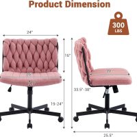 GarveeHome Criss Cross Chair with Wheels, Wide Seat Home Office Desk Chair, Armless Makeup Vanity Chair, Modern Cross Legged Swivel Comfy Chair, Computer Task Chair for Home Office, Pink - Image 3
