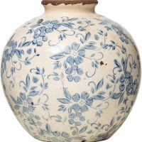 Creative Co-Op DF2720 8" H Terracotta Floral Transferware Pattern & Crackle Finish Vase, Blue - Image 3