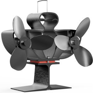 Easywave Wood Stove Fan Heat Powered, Dual Motors Heat Powered Fireplace Fan Non-Electric for Wood/Log Burning Stove Pellet/Gas Burner, 6 Blades Silent Thermal Fan W/Stove Accessories Thermometer