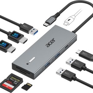 Acer USB C Docking Station Dual Monitor With 2 HDMI, 9-IN-1 Laptop Docking Station with 4K HDMI, USB A&C 3.0, SD/Micro SD, 100W PD Charging, USB C Dock Compatible with Acer/Dell XPS/HP/Mac/Surface etc
