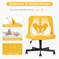 Criss Cross Chair, Office Chair Cross Legged with Wheels, Armless Office Chair, Linen Desk Chairs with Wheels for Home Office, Meditation, Makeup (Linen Yellow) - Image 4