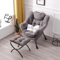 LITA Lazy Chair with Ottoman, Modern Accent Leisure Upholstered Lazy Sofa Armchair, Contemporary Lounge Reading Chair with Armrests and a Side Pocket for Living Room, Bedroom & Small Space, Dark Grey - Image 2