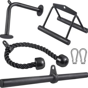 SERTT Workout Cable Machine Attachment for Home Gym, LAT Pulldown Attachments, Cable Accessories for Weight Training, Straight Pull Down Bar, Tricep Rope, Double D Row Handle, V-Shaped Bar