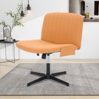 Criss Cross Chairs Armless with Storage Bag Wide Seat Height Adjustable PU Leather Modern Style Swivel Computer Chairs Office Chair Task Chairs for Home Vanity Desk Office (Orange) - Image 9