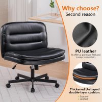 Criss Cross Chair with Wheels Armless Cross Legged Office Chair Wide Home Office Desk Chair Swivel Comfy Vanity Desk Chair Height Adjustable Mid Back Wide Seat Computer Task Chair, Black - Image 2