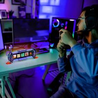 Divoom Times Gate - Cyberpunk Gaming Setup Digital Alarm Clock, Smart APP, WiFi Connect, RGB LED Display, Personalized Financial & Bitcoin Dashboard, Pixel Art for Gaming Room & Office Decor, Silver - Image 9