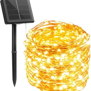 Minetom Solar String Lights for Outside, 33Ft 100 LED Outdoor Solar Fairy Lights, 8 Modes Balcony Lights for Tree Patio Christmas Party Wedding Decor (Warm White)