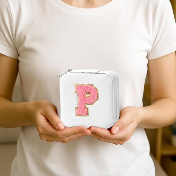 Travel Jewelry Case, Jewelry Organizer Box, Jewelry Organizer Jewelry Travel Organizer Small Jewelry Organizer Ring Organizer Necklace Organizer Earring Organizer Box-Letter P, White