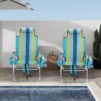 VINGLI Tall Beach Chair 2 Pack Lightweight, Backpack Beach Chair for Adults with 5-Position, Cooler Bag, Cup Holders, Towel Bar, Lightweight Folding Beach Camping Chairs （Blue/Green-16 - Image 8