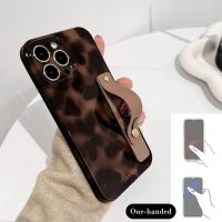 NITITOP Compatible with iPhone 14 Pro Max Case with Wrist Strap Cute Stylish Leopard Aesthetic Tortoise Amber Design for Women Girls Men Soft TPU Shockproof Protective Cover - Brown - Image 4