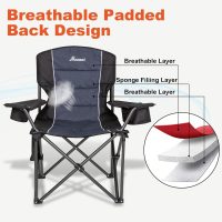 Romswi Oversized Camping Chairs,Heavy Duty Support 500 LBS,Padded Back & Arm Sport Chairs, Cup Holder Cooler Bag, Collapsible Folding Chairs for Outdoor, Fishing & Garden, Black,2-Pack - Image 3