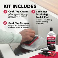 Weiman Cooktop and Stove Top Cleaner Kit - Glass Cook Top Cleaner and Polish 10 oz. Scrubbing Pad, Cleaning Tool, Razor, Scraper - Image 2