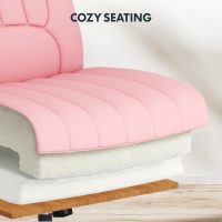 FLEXISPOT Pink Criss Cross Chair with Wheels, Pink Desk Chair Vanity Chair with Back/4.7in Thick Seat Cushion, 25 * 23in Wide Comfortable Office Chair, Leather Seat - Image 7