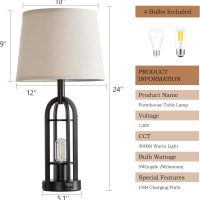 Black Table Lamps for Living Room Set of 2 - Farmhouse Lamps for Night Stands with USB A+C, Bedside Lamps for Bedroom, 24'' Industrial Lamp for Living Room End Tables - Image 6