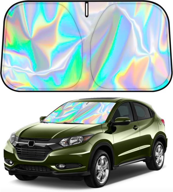D-Lumina Windshield Sun Shade for Honda HR-V 2016 2017 2018 2019 2020 2021 2022 HRV Accessories, Iridescent Reflective Front Window Sunshade Sun Visor Block UV Rays, Foldable 2 Layers 300D Material
