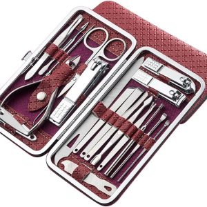 Nail Clippers, Stainless Steel Anti-Splash Nail Clippers, Nail Clippers with Flat Mouth Household File, for Manicure, Pedicure, Women and Men (19 Piece Set Red)