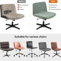 Criss Cross Chair Cover, Waterproof, Stretchable, Solid Jacquard, Suited for Armless/Office/Desk/Mid Back Wide Seat/Computer/Task/Vanity/Accent Chair (Leaves -Shaped Jacquard, Green) - Image 6