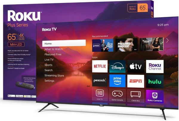 Roku Smart TV 2025 – 65-Inch Plus Series, Mini-LED TV – RokuTV with Enhanced Voice Remote – Flat Screen 4K QLED Television with Dolby Vision & Wi-Fi for Streaming Live Local News, Sports
