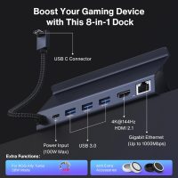 iVANKY 8-in-1 Docking Station 4K@144Hz for ASUS ROG Ally X/Valve Steam Deck OLED/Lenovo Legion Go S/MSI Claw, ROG Alloy/Stream Deck Dock Hub, HDMI 2.1, 1Gbps Ethernet, 3*USB-A 3.0, 100W USB-C Charge - Image 3