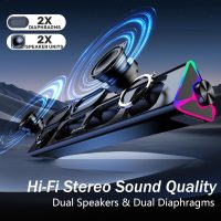 LENRUE Computer Speakers for Desktop,PC Speakers with Single USB for Power and Stereo Sound,Touch Lights Gaming Speakers Sound bar for Desktop PC Monitor Laptop(USB-C Adapter Included) - Image 2