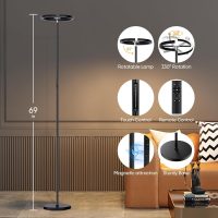 LED Floor Lamp - Rotatable Standing Lamp with Touch & Remote Control, 3000-6000K, 22W Modern Floor Reading Light, Dimmable Corner Uplighter for Living Room Bedroom Office, Black - Image 2