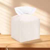 Cream PU Leather Square Tissue Holder, Stylish Tissue Box for Car Console, Home, and Office - Image 4