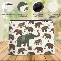Ethnic Elephant Patterns Makeup Bag for Women Indian Elephants Cosmetic Pouch Travel Toiletry Bag - Image 3