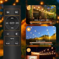 100ft Solar Outdoor String Lights with Remote - USB Rechargeable Solar Powered Outdoor Patio Lights, Larger 3.5W Solar Panel , Timer, Dimmable Shatterproof ST38 Bulbs for Backyard, Porch, Garden, Pool - Image 4